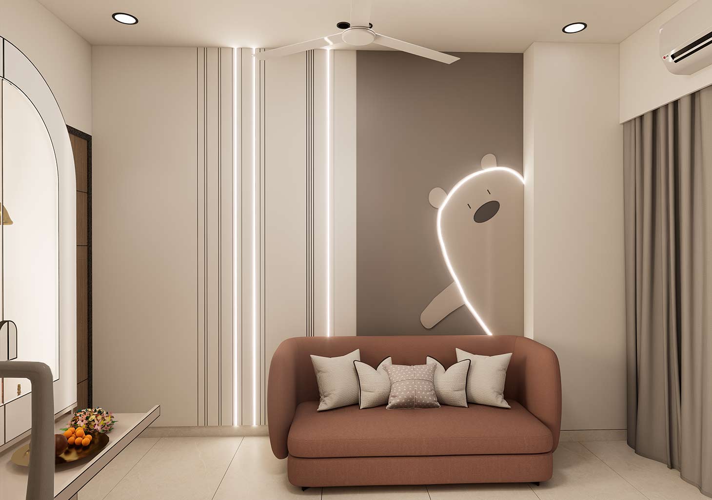 Kids Bedroom Sofa with Wall Design